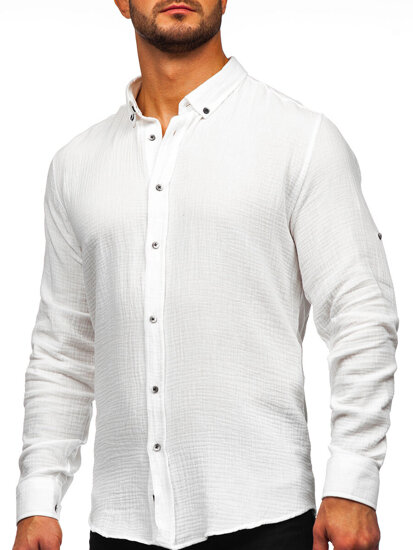 Men's Long Sleeve Muslin Shirt White Bolf 22746