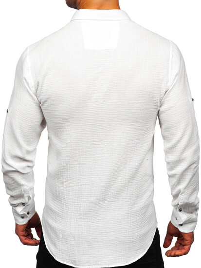 Men's Long Sleeve Muslin Shirt White Bolf 22746