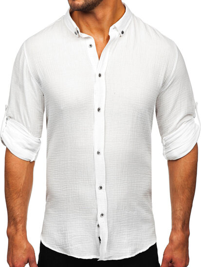 Men's Long Sleeve Muslin Shirt White Bolf 22746