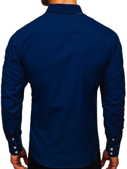 Men’s Long Sleeve Shirt Dark Navy Blue Bolf 1721-1