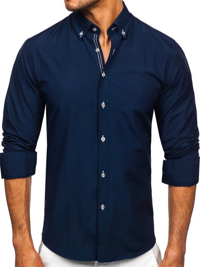 Men's Long Sleeve Shirt Navy Blue Bolf 20720