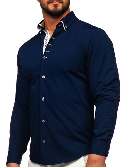 Men's Long Sleeve Shirt Navy Blue Bolf 3762