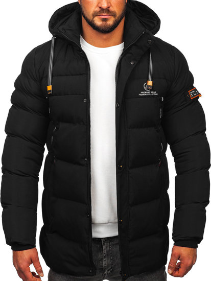 Men's Longline Quilted Winter Jacket Black Bolf 22M53