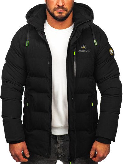 Men's Longline Quilted Winter Jacket Black Bolf 22M57