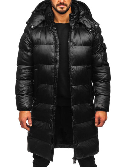 Men’s Longline Quilted Winter Jacket Black Bolf 9971