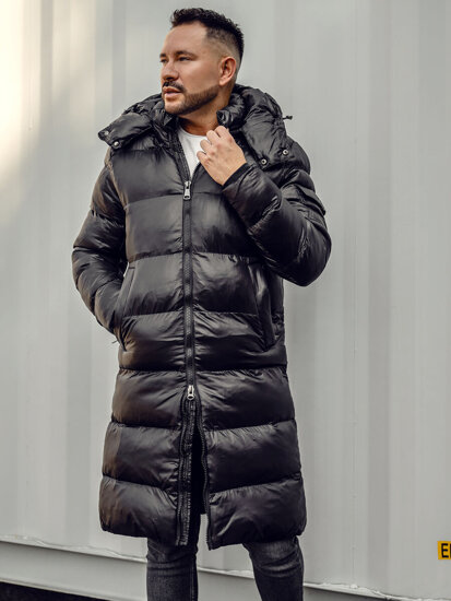 Men’s Longline Quilted Winter Jacket Black Bolf 9971