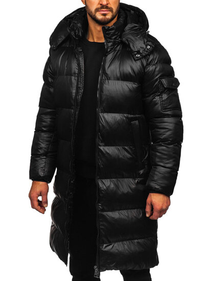 Men’s Longline Quilted Winter Jacket Black Bolf 9971