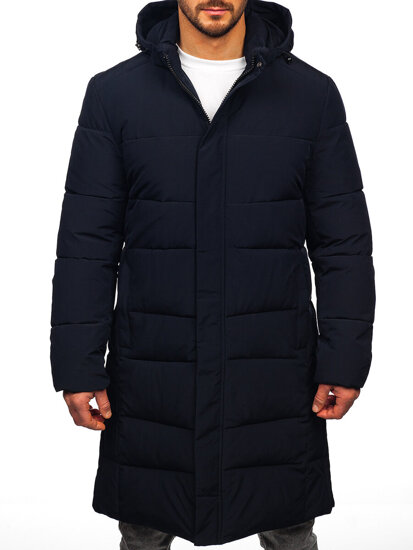 Men’s Longline Quilted Winter Jacket Navy Blue Bolf 31M5009