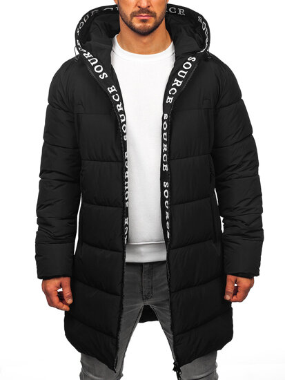 Men’s Longline Quilted Winter Jacket with hood Black Bolf 22M329