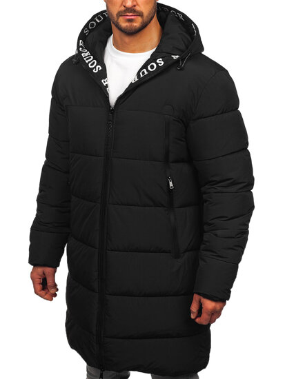 Men’s Longline Quilted Winter Jacket with hood Black Bolf 22M329