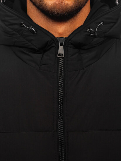 Men’s Longline Quilted Winter Jacket with hood Black Bolf 22M329