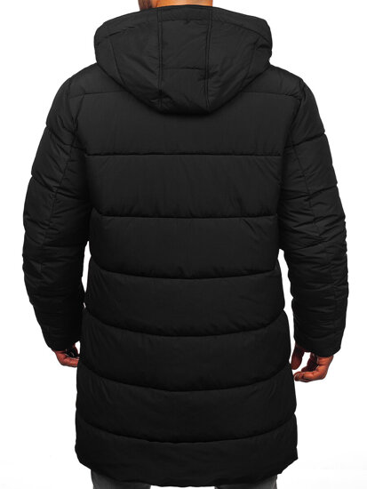 Men’s Longline Quilted Winter Jacket with hood Black Bolf 22M329