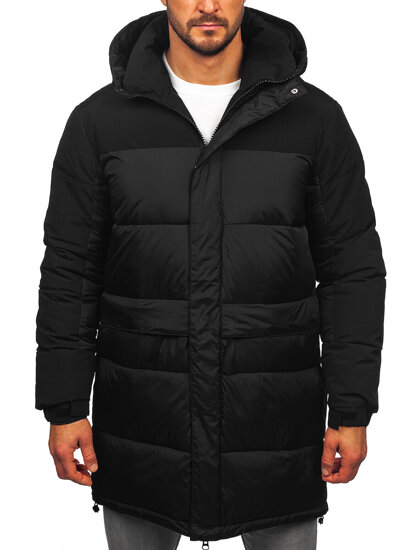 Men’s Longline Quilted Winter Jacket with hood Black Bolf 31M5016