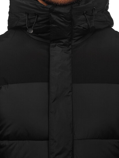 Men’s Longline Quilted Winter Jacket with hood Black Bolf 31M5016