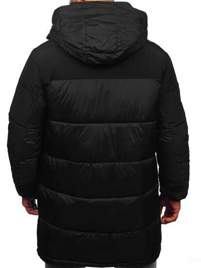 Men’s Longline Quilted Winter Jacket with hood Black Bolf 31M5016