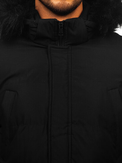 Men’s Longline Quilted Winter Jacket with hood Black Bolf 8011