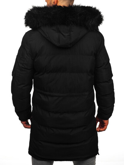 Men’s Longline Quilted Winter Jacket with hood Black Bolf 8011