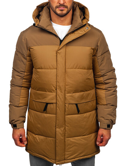 Men’s Longline Quilted Winter Jacket with hood Camel Bolf 31M5016