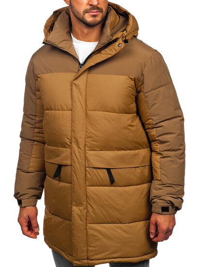 Men’s Longline Quilted Winter Jacket with hood Camel Bolf 31M5016