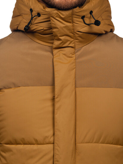 Men’s Longline Quilted Winter Jacket with hood Camel Bolf 31M5016