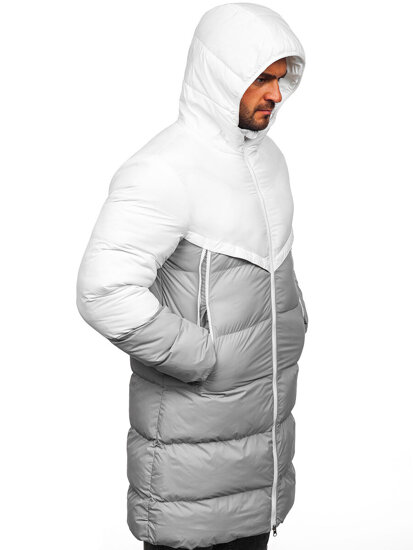 Men’s Longline Winter Jacket White-Grey Bolf CS1007