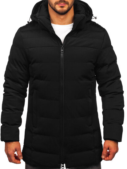 Men’s Longline Winter Jacket with hood Black Bolf 51M2205