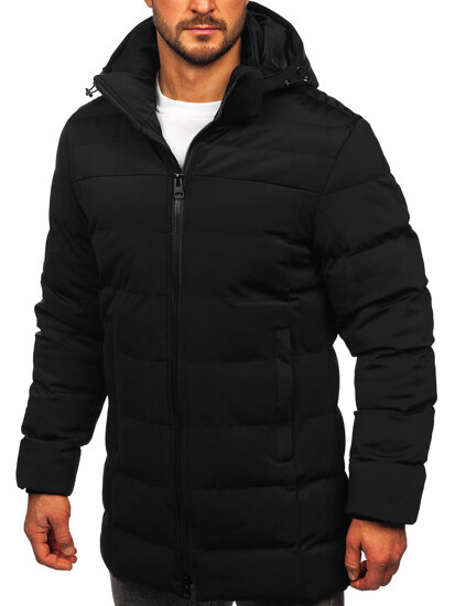 Men’s Longline Winter Jacket with hood Black Bolf 51M2205