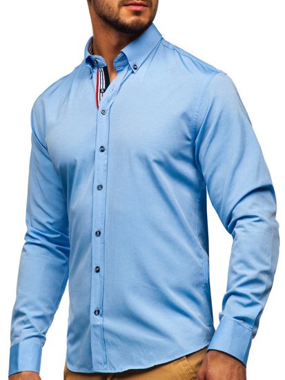 Men’s Patterned Long Sleeve Shirt Sky Blue Bolf 8843