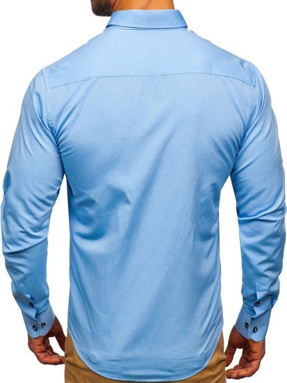 Men’s Patterned Long Sleeve Shirt Sky Blue Bolf 8843