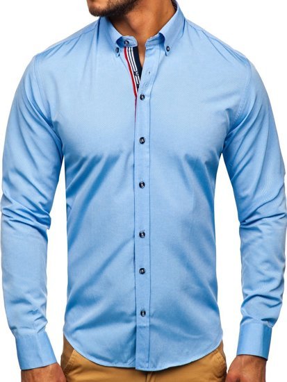 Men’s Patterned Long Sleeve Shirt Sky Blue Bolf 8843