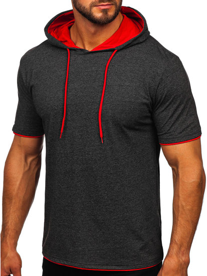 Men's Plain Hooded T-shirt Anthracite-Red Bolf 08