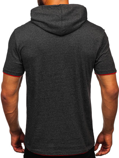 Men's Plain Hooded T-shirt Anthracite-Red Bolf 08