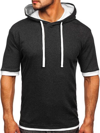 Men's Plain Hooded T-shirt Anthracite-White Bolf 08