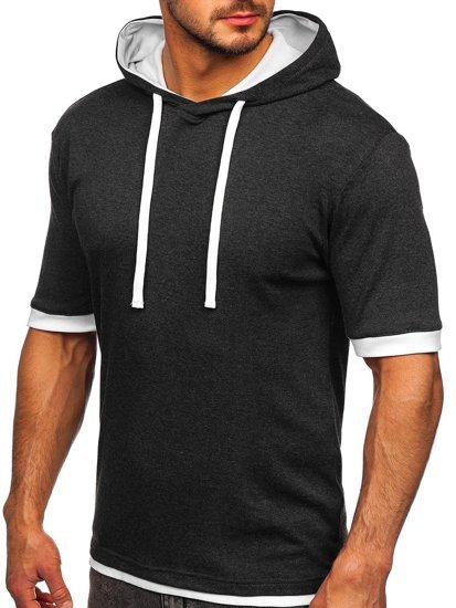 Men's Plain Hooded T-shirt Anthracite-White Bolf 08