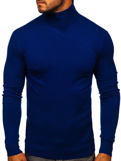 Men's Plain Polo Neck Sweater Blue Bolf YY02