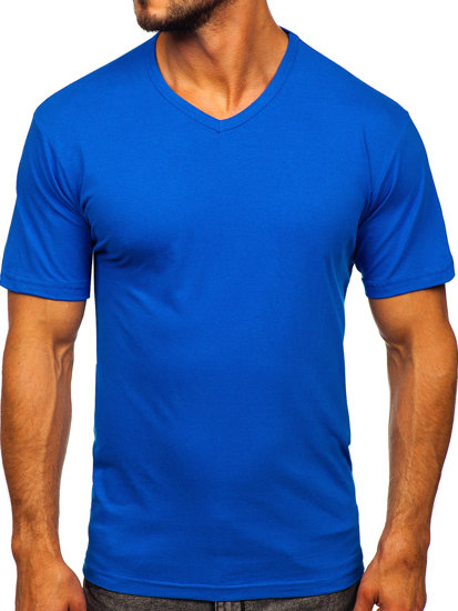 Men's Plain V-neck T-shirt Blue Bolf 192131