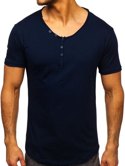 Men's Plain V-neck T-shirt Navy Blue Bolf 4049