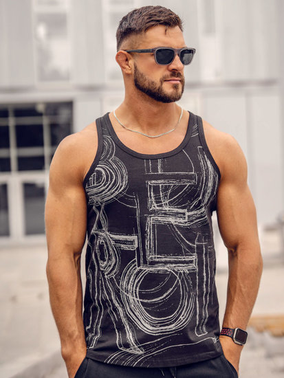 Men's Printed Boxer Tank Top Black Bolf 14846A