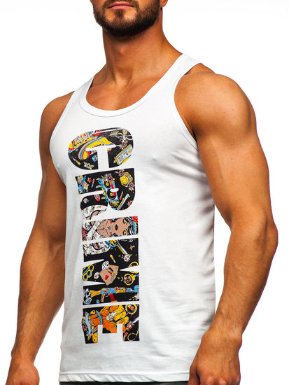 Men's Printed Boxer Tank Top White Bolf 143031