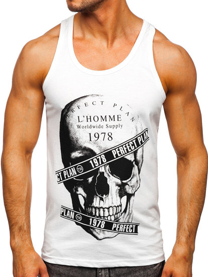 Men's Printed Boxer Tank Top White Bolf 14838