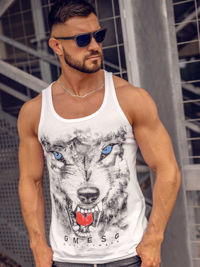 Men's Printed Boxer Tank Top White Bolf 14850A