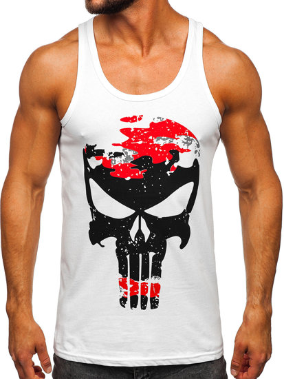 Men's Printed Boxer Tank Top White-Red Bolf 14849