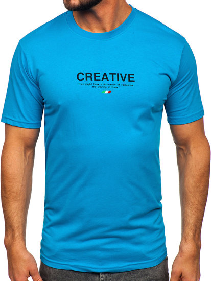 Men's Printed Cotton T-shirt Turquoise Bolf 14759