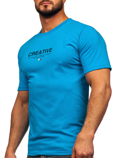 Men's Printed Cotton T-shirt Turquoise Bolf 14759