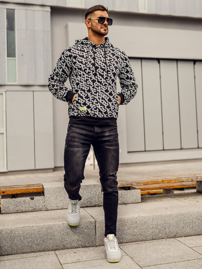 Men's Printed Hoodie Black-Grey Bolf HW2320