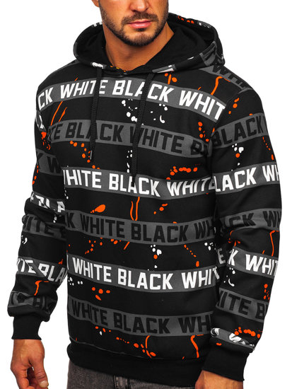 Men's Printed Hoodie Black-Orange Bolf 141034