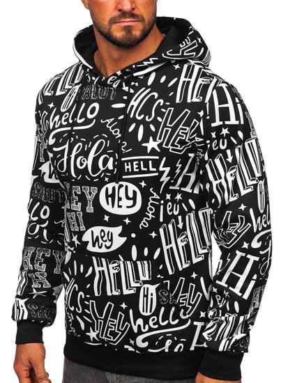 Men's Printed Kangaroo Hoodie Black Bolf 8B1150