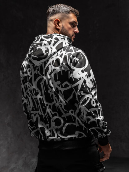 Men's Printed Kangaroo Hoodie Black-White Bolf 8B1152A1