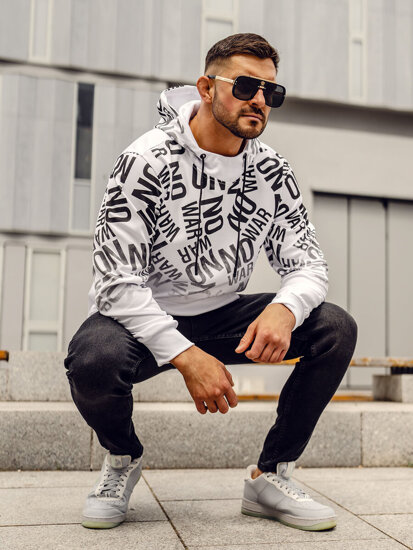 Men's Printed Kangaroo Hoodie Black-White Bolf 8B998