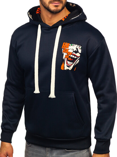 Men's Printed Kangaroo Hoodie Navy Blue Bolf M286